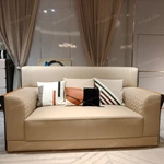 Modern Luxury Sofa Set with Multi-Process Quilted Craftsmanship, High-Gloss Natural Wood Veneer & Gold Stainless Steel Accents